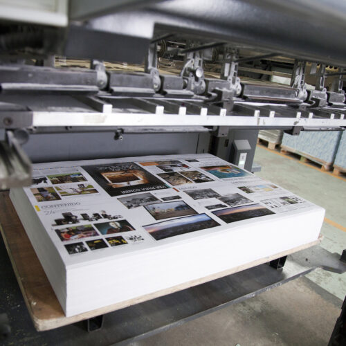 Close up of an offset printing machine during production